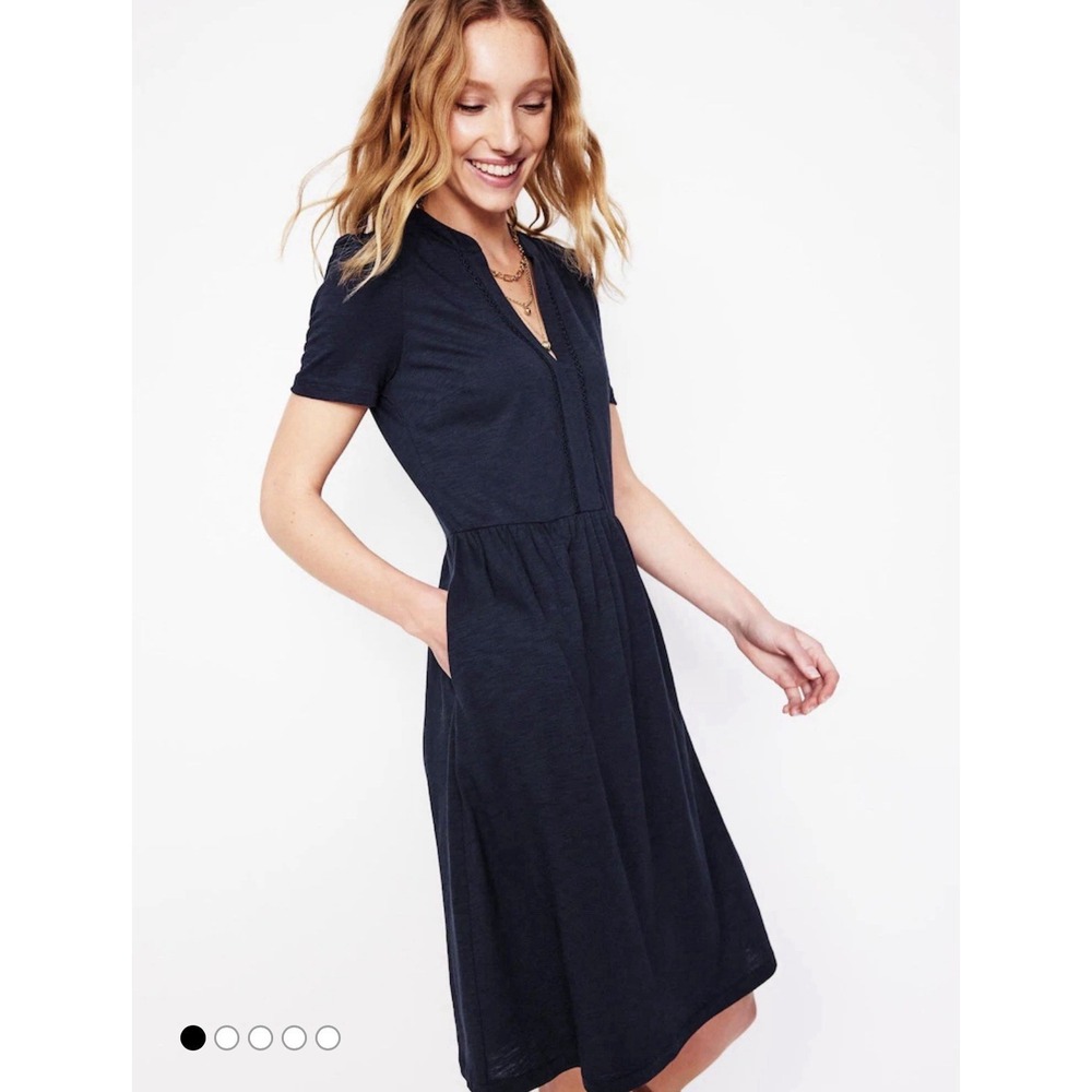 Boden Navy Blue Women's 16-18R Naomi Short Sleeve Pocket Dress Cotton Tencel